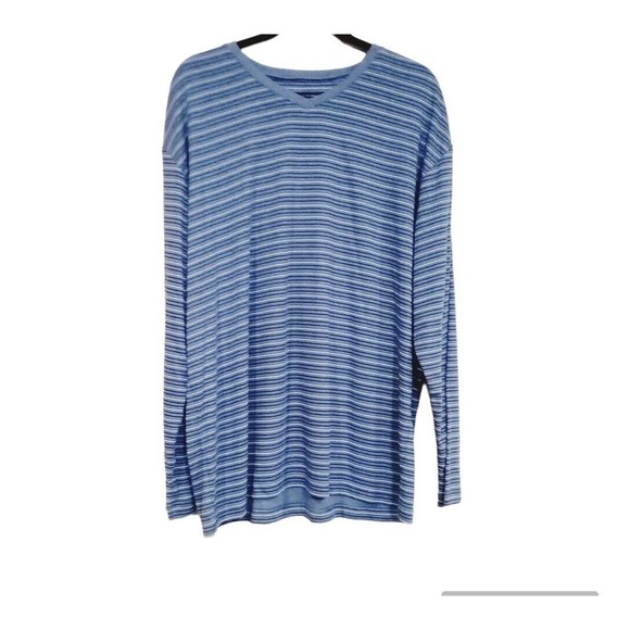Roundtree & Yorke Sleepwear Large L Blue Striped Long Sleeve Soft 100% Cotton - Picture 1 of 3
